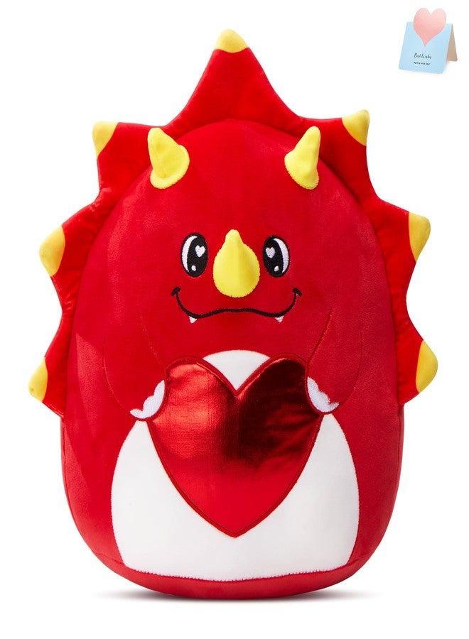 Glow Guards Red Loving Triceratops Dinosaur Plush Pillow, 15" Valentines Dinosaur Plush Toy Holding Heart, Kawaii Soft Dino Gift for Anniversary Valentine's Kids Girlfriend Wife - Image 1